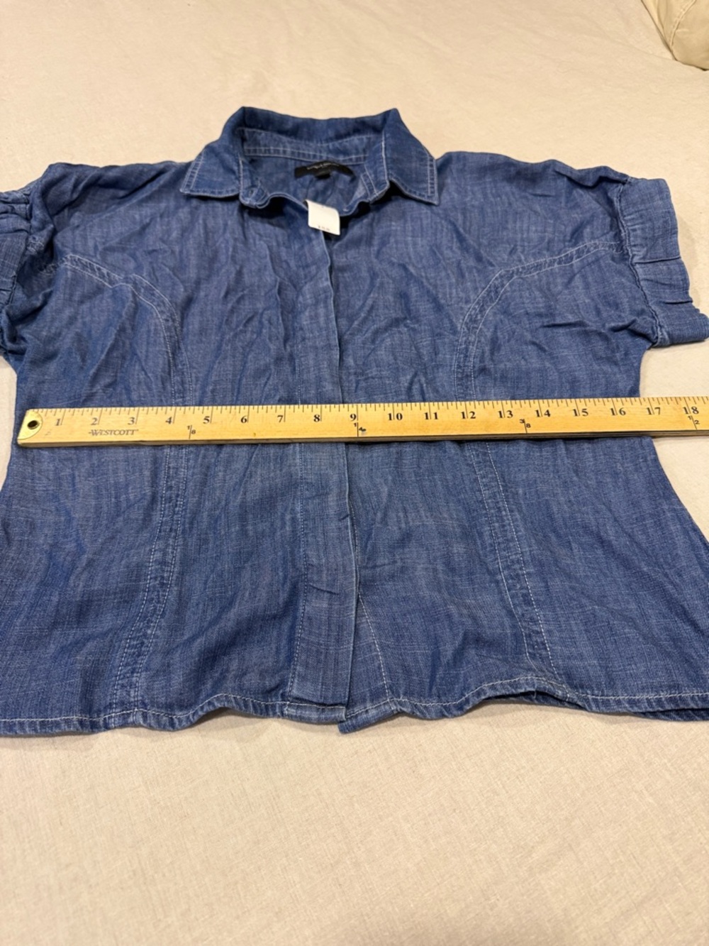Banana Republic Chambray Puff Sleeve Button Front Top Medium - Picture 5 of 9